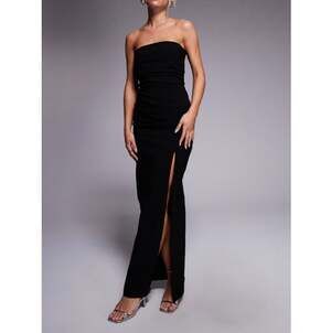 Vesper Bengaline Bandeau Ruched Waist Maxi Dress Black Petite Size 14